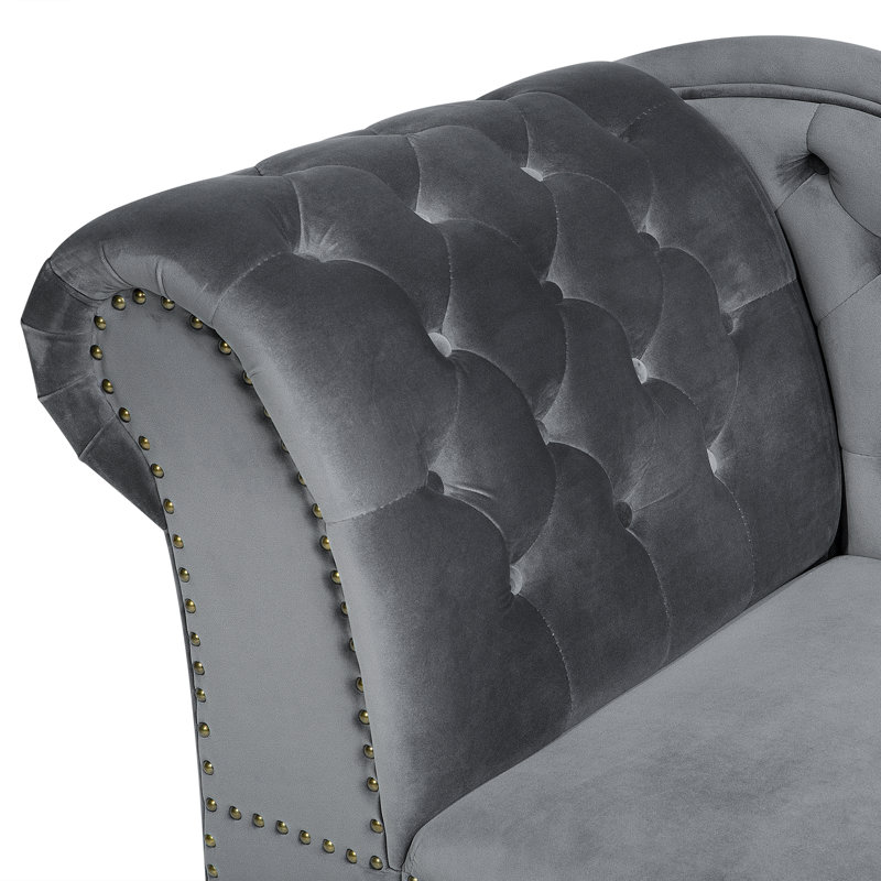 Jeb Velvet Chaise Lounge, Grey, Left Hand Facing
