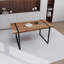 59" MDF natural wood dining table and modern dining chair 4-piece set, medieval wooden kitchen dining table set, rectangular metal base, dining table and suede chair-126383659