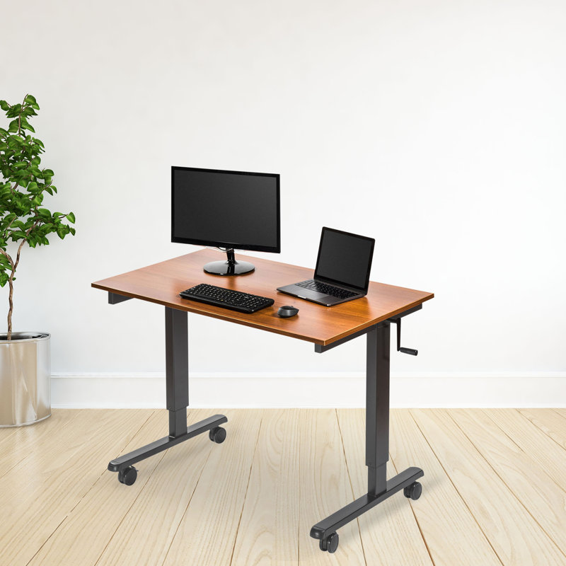 Fontclair Adjustable Metal Base Standing Desk, 32.5" H x 47.25" W x 29.5" D, Teak/Charcoal