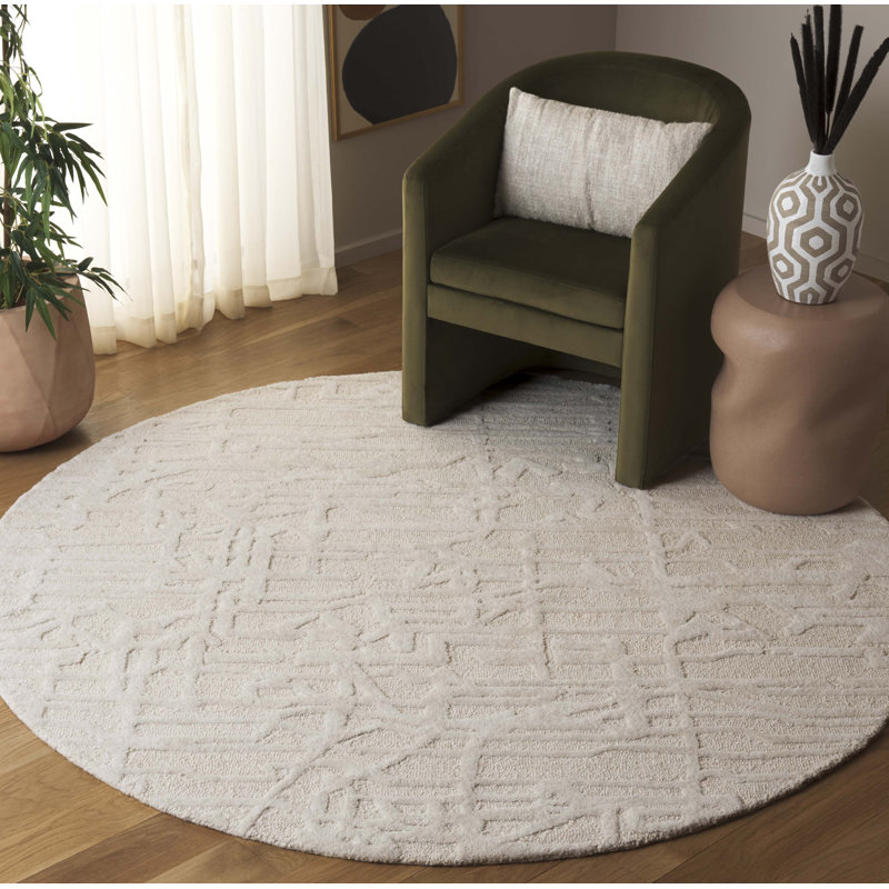 Tapis ivoire en laine touffeté à la main Shynel, Rond 6 pi