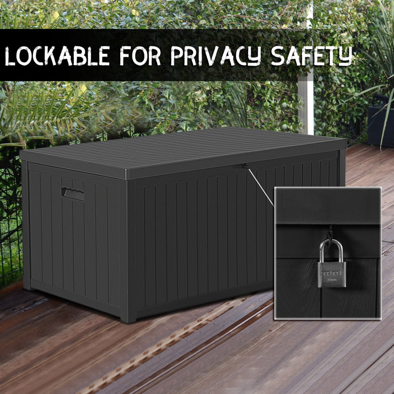 Black 120 Gallon Lockable Resin Outdoor Deck Box