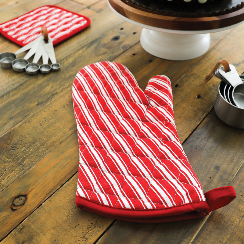 Better Houseware Striped Cotton Oven Mitt, Red