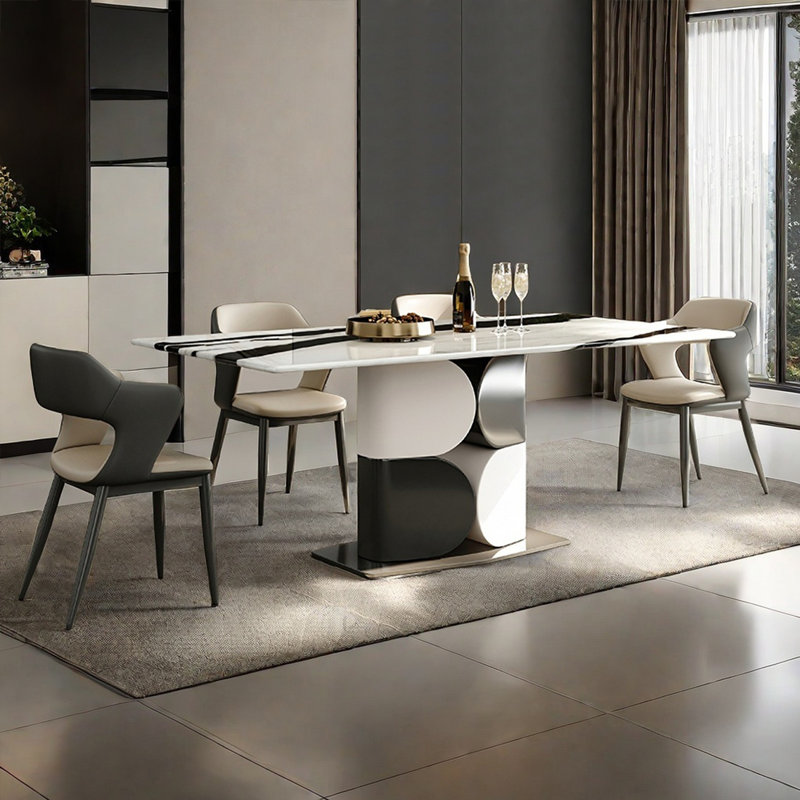 Natural Microlite Rectangular Dining Table Sets, 29.5"H x 70.8"L x 35.4"W