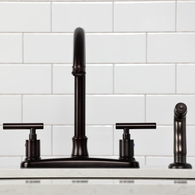 Kingston Brass Manhattan Two-Handle 4-Hole 8" Centerset Kitchen Faucet with Side Sprayer