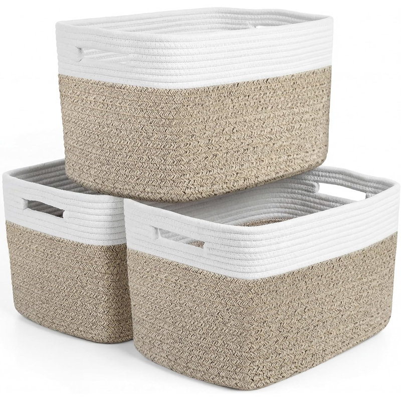 Ensemble de 3 paniers de rangement, paniers tressés rectangulaires de 11 po x 11 po x 9 po (18 L), panier en corde de coton pour jouets, paniers à serviettes, organisateur de placard