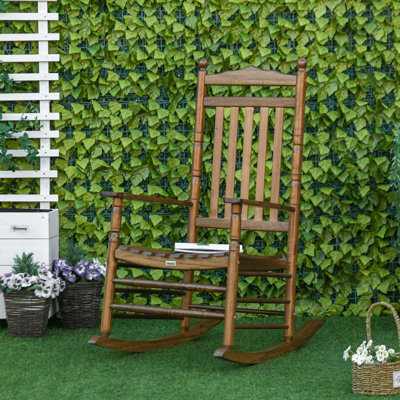 Outsunny Traditional Wooden High-Back Rocking Chair for Porch, Indoor/Outdoor by Outsunny