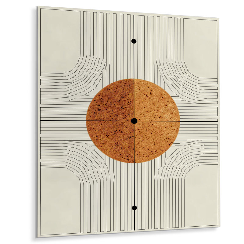 Orange et noir labyrinthe au soleil - art mural abstrait Mid-Century en métal, impression éclectique moderne sur métal