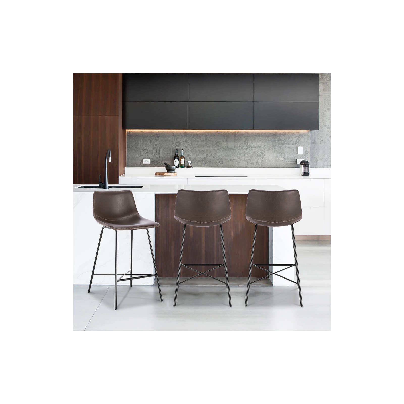 Paxton Leatherette Stool, Brown