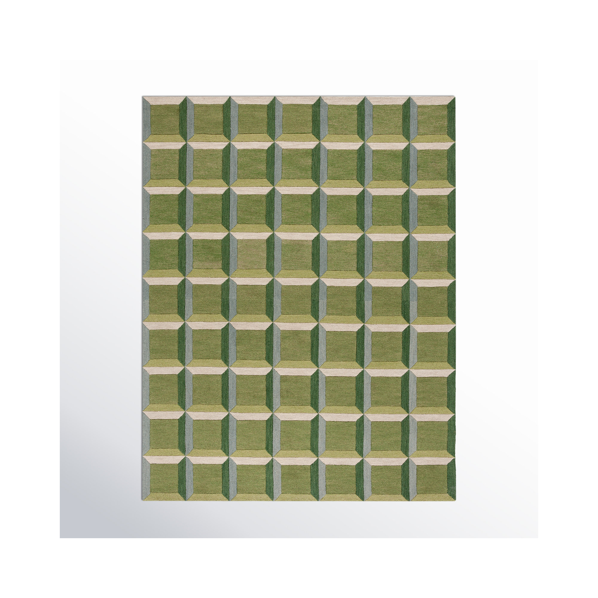 Giedre Geometric Hand Tufted Cotton/Wool Area Rug in Green/Beige, Rectangle 8' x 10'
