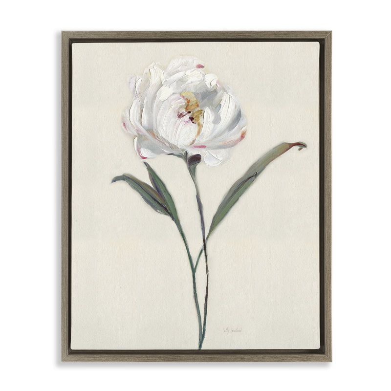 Fleur blanche avec pétales courbés, H 21 po x l 17 po, Cadre flottant orme Montalcino