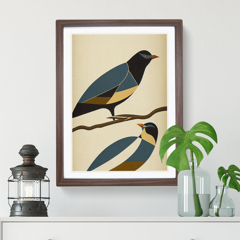 Pair of Birds No.2 Abstract 1 Piece Single Picture Frame Wall Art, 64cm H x 46cm W x 2cm D, Walnut Framed