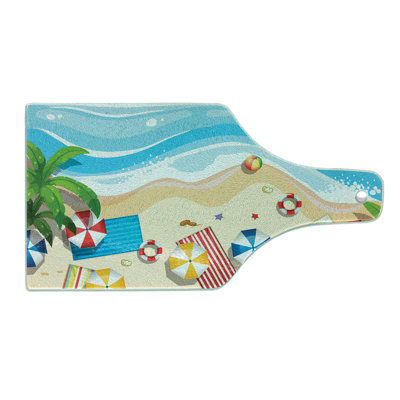 Ambesonne Graphic Beach Tempered Glass Cutting Board Summer Fun Cartoon Multicolor