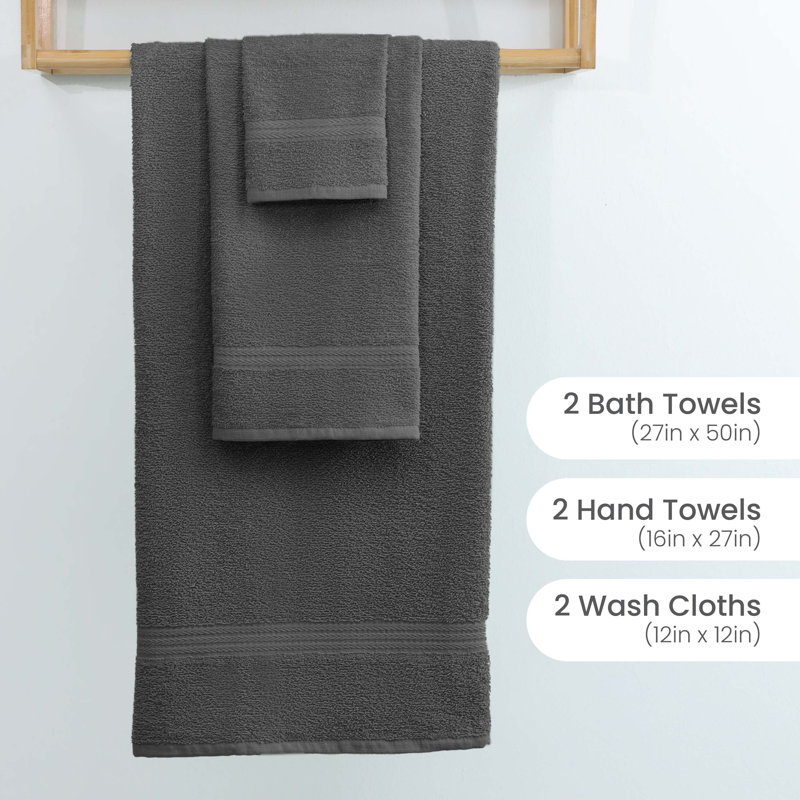 Martex Easy Living The Everyday Towel 6 Piece Set 6 - Piece 100% Cotton Multi-Size Set Guest Room Case Pack, Charcoal