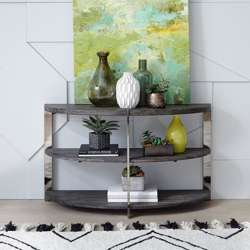 Console Table Half Moon Shape With 2 Open Shelves
