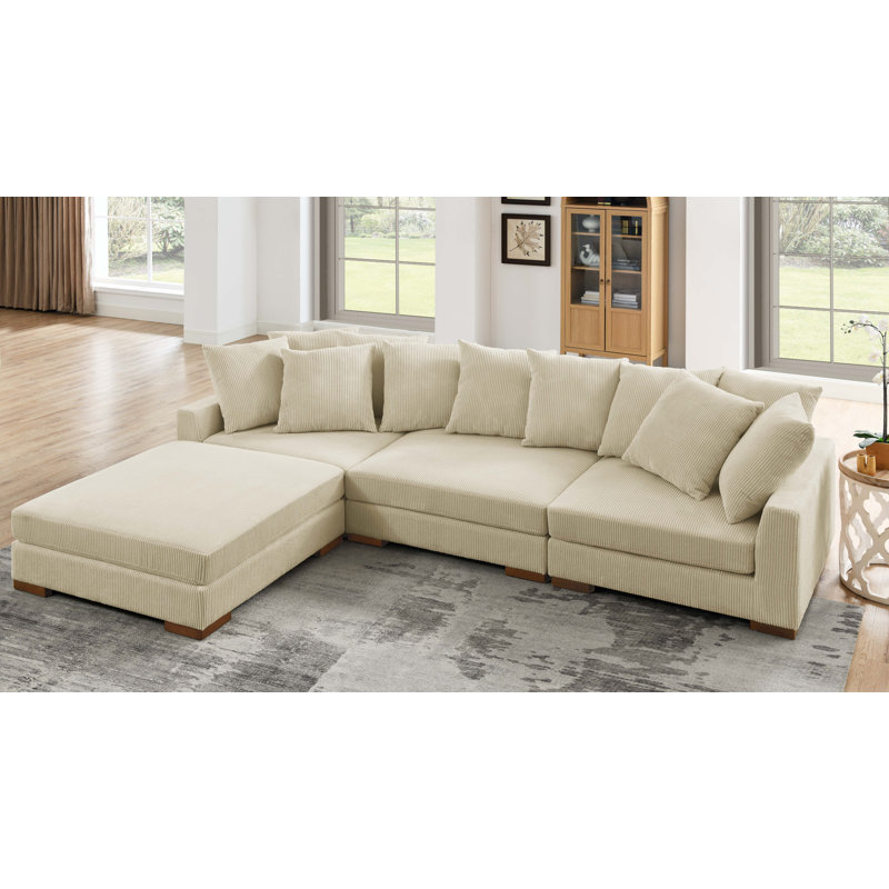 Canapé modulaire rembourré 4 pièces Aubriel, Velours côtelé beige