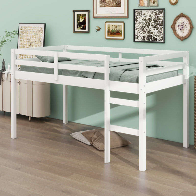 Lit mezzanine en bois avec échelle, Blanc