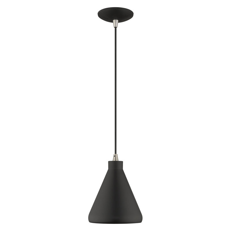 Luminaire suspendu conique à 1 lumière Schultz, H 14 po x l 7 po x P 7 po, Noir