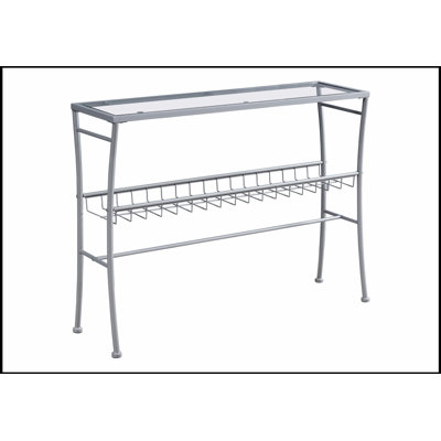 Sleek Narrow Console Table with Clear Tempered Glass Top and Silver Metal Frame for Modern Entryways and Living Rooms