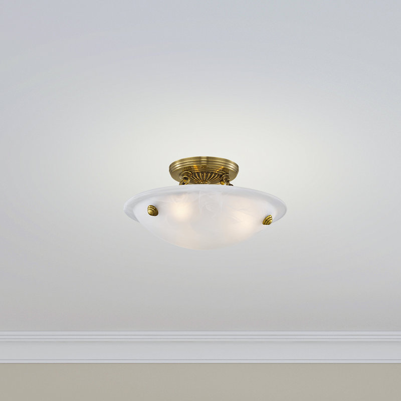 Plafonnier semi-encastré 3 lumières Aneudi, Laiton antique, H 6 po x l 12 po x P 12 po