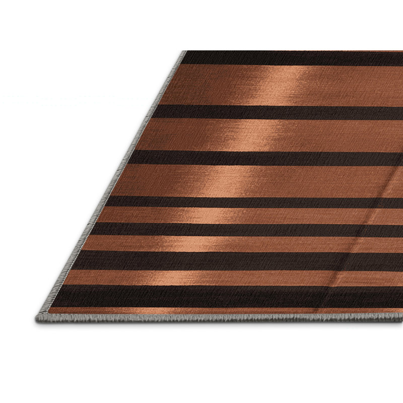 Machine Washable Horizontal Stripes Brown Area Rug, Round 8'