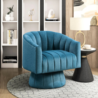 Chaise de luxe luxueuse en velours bleu sarcelle avec pivotant à 360 degrés, structure en contreplaqué et coussins à haute densité pour une rotation élégante des espaces de vie des sièges