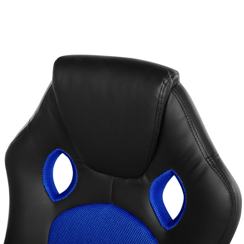 Symple Stuff Faux Leather Swiveling PC & Racing Game Chair, Cobalt Blue/Black