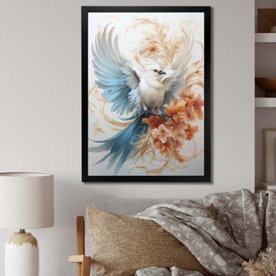 Majestueux oiseau blanc sur une branche de fleur