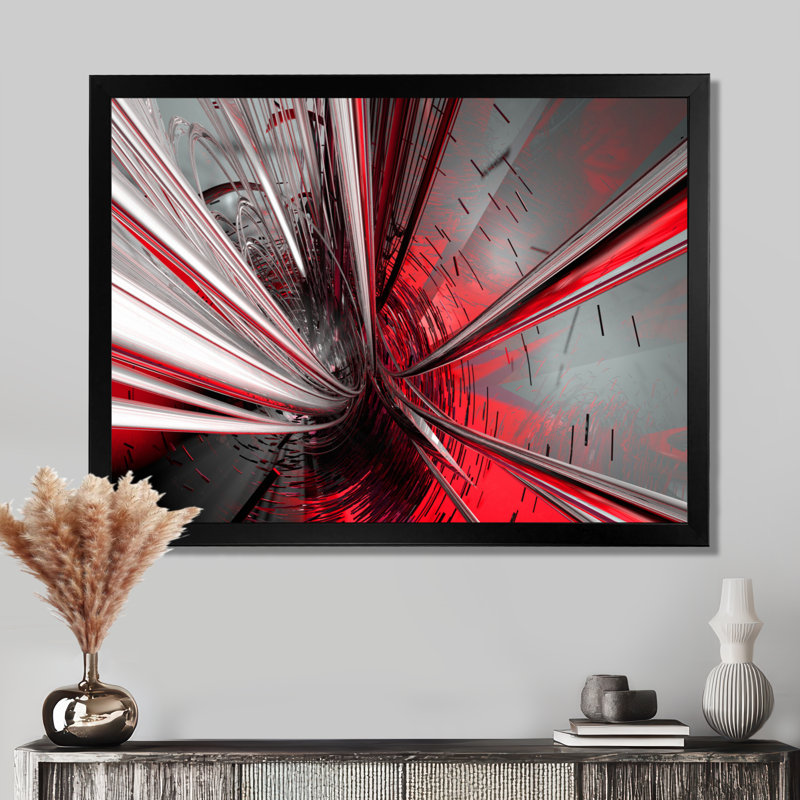 « Fractal 3D Deep into Middle » - Impression d'art graphique, H 34 po x l 44 po, Noir, Impression encadrée