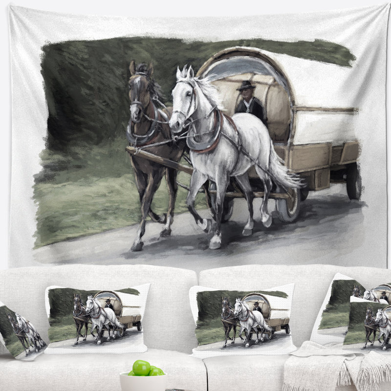Tapisserie de chariot cheval en polyester avec accessoires suspendus inclus, H 32 po x l 39 po