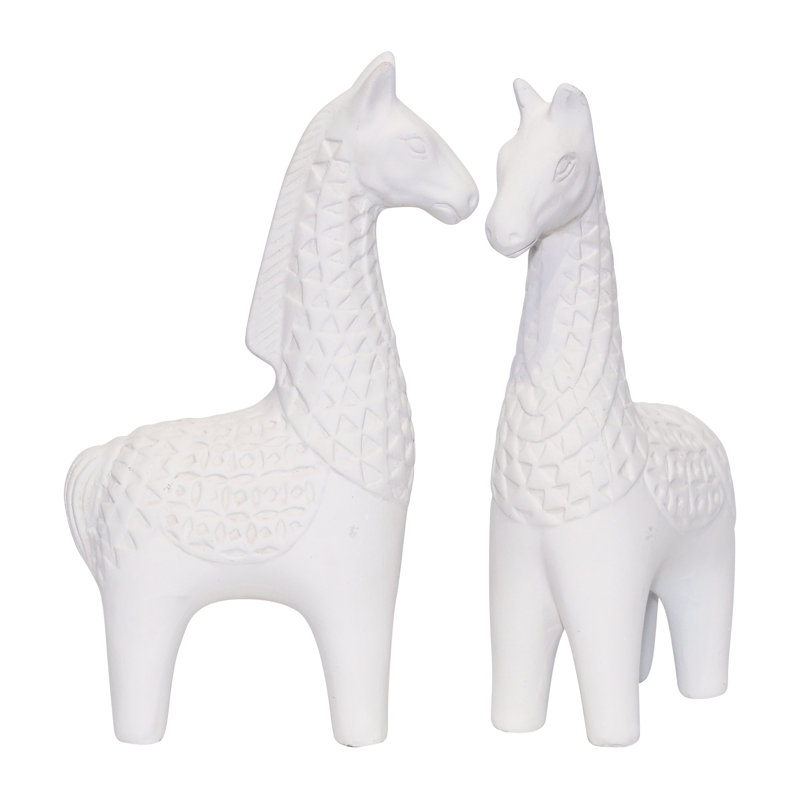 Clay Figurine, 11-Inch Ivory Standing Llama Statue, Durable Clay Material - 6" x 3" x 11"