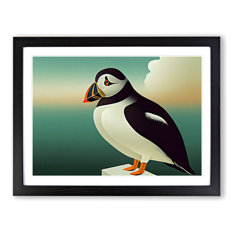 XH1022-6996X Pleasant Puffin Bird - Single Picture Frame Print, Black Framed, 46cm H x 64cm W x 2cm D