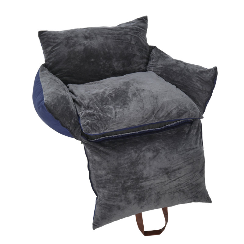 Plush Pet Car Seat Bed with Handle and Adjustable Strap, Navy