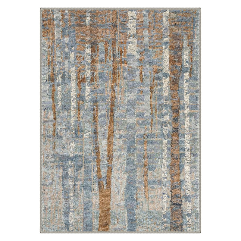 Aura Modern Abstract Machine Washable Blue / Brown / Beige Indoor Area Rug with Non-Slip Backing, Rectangle 9' x 12'