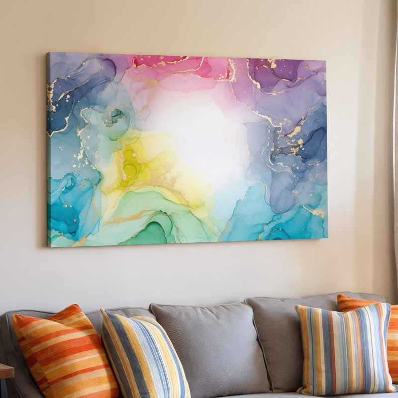 Toile d'une composition abstraite de rêve avec un dégradé doux de couleurs d'art pastel, y compris des roses, des bleus, des verts et des toiles