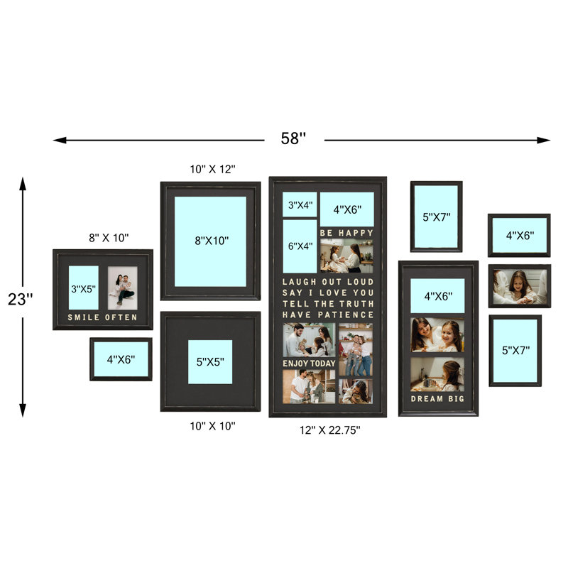 9 Piece Gallery Wall Frame Set Matte Black PVC