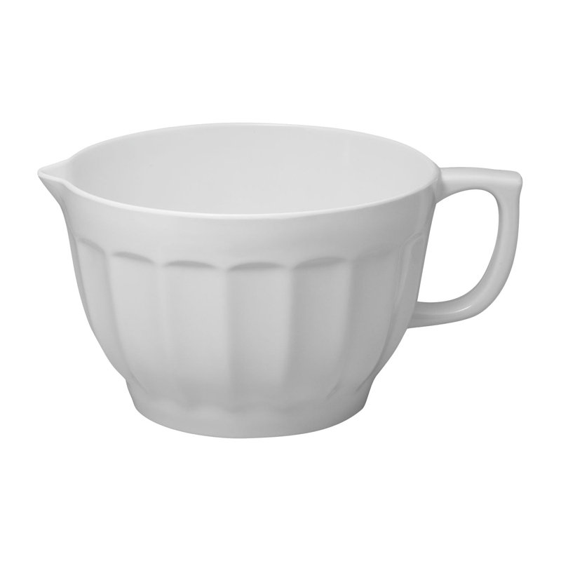 White Melamine Batter Bowl with Handle and Pour Spout