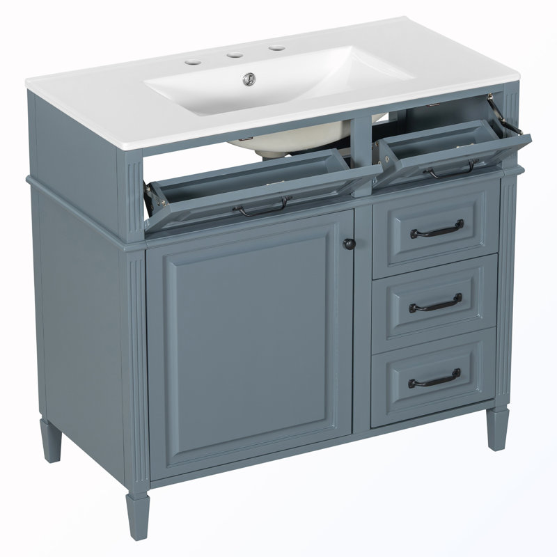 Meuble-lavabo autoportant avec tiroirs et tablette, Bleu gris