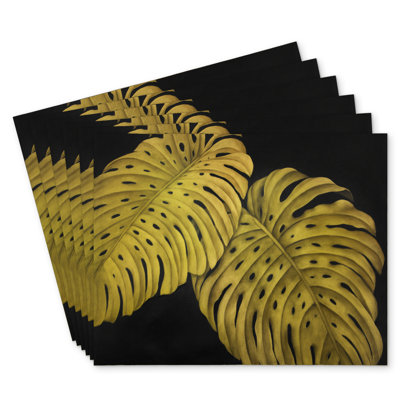 Gold Monstera Polyester Dreketi Set of 6 | Home Decor
