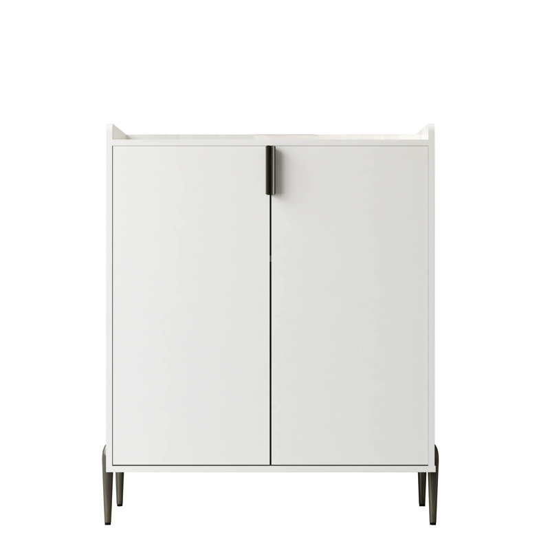 White 2-Door Wine Bar Cabinet with Wine Rack, Adjustable Shelf and Soft-Closing Hinges, Modern Buffet Sideboard