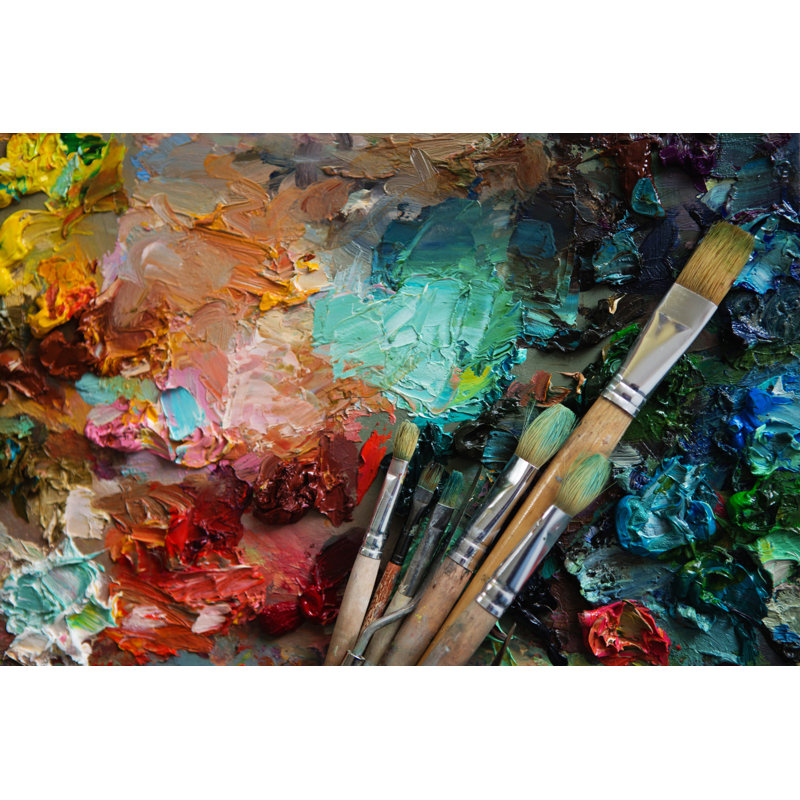 Paintbrushes And Palette by Nata_zhekova - Wrapped Canvas Print, 30cm H x 46cm W x 3.8cm D