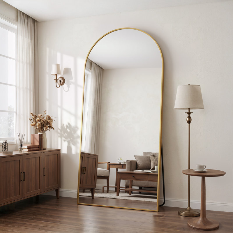 Miroir surdimensionné arqué en métal surdimensionné, Doré, 81 po x 41 po