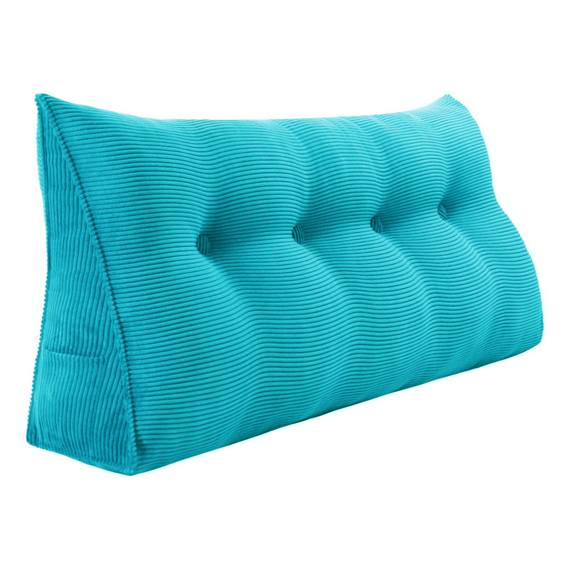 Sit-up Back Comfort Corduroy Bed Headboard Wedge Reading Pillow Triangular Backrest Compression, Queen, Sky Blue