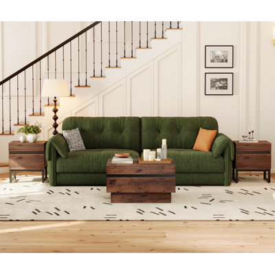 3 Pieces Living Room Table Set, Modern Coffee Table With Tempered Glass Top, Modern End Table With 2 Drawers & Black Square Iron Leg For Living Room