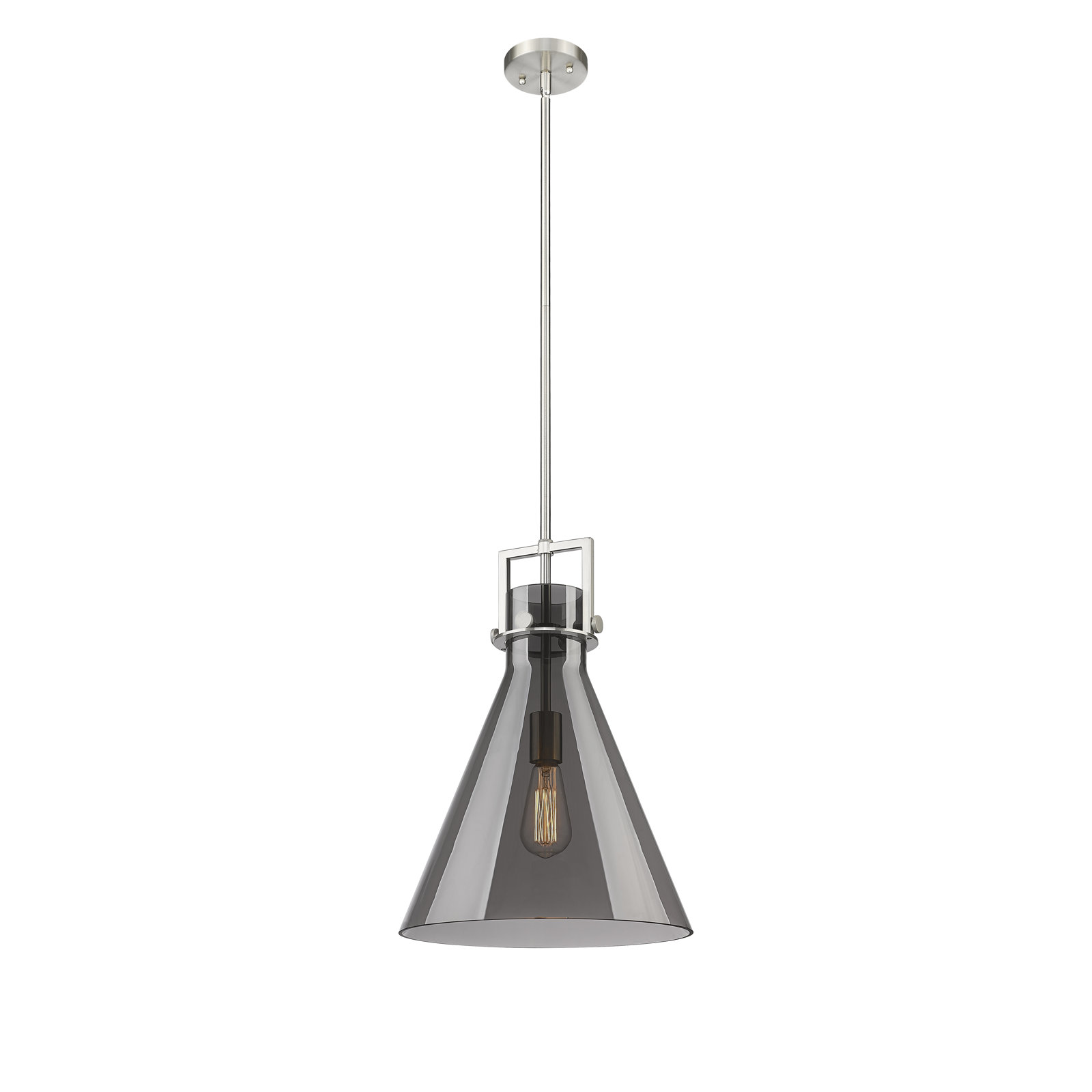Coterie Single Light Glass Dimmable Pendant, 19.13" H x 14" W x 14" D, Plated Smoke, Satin Nickel