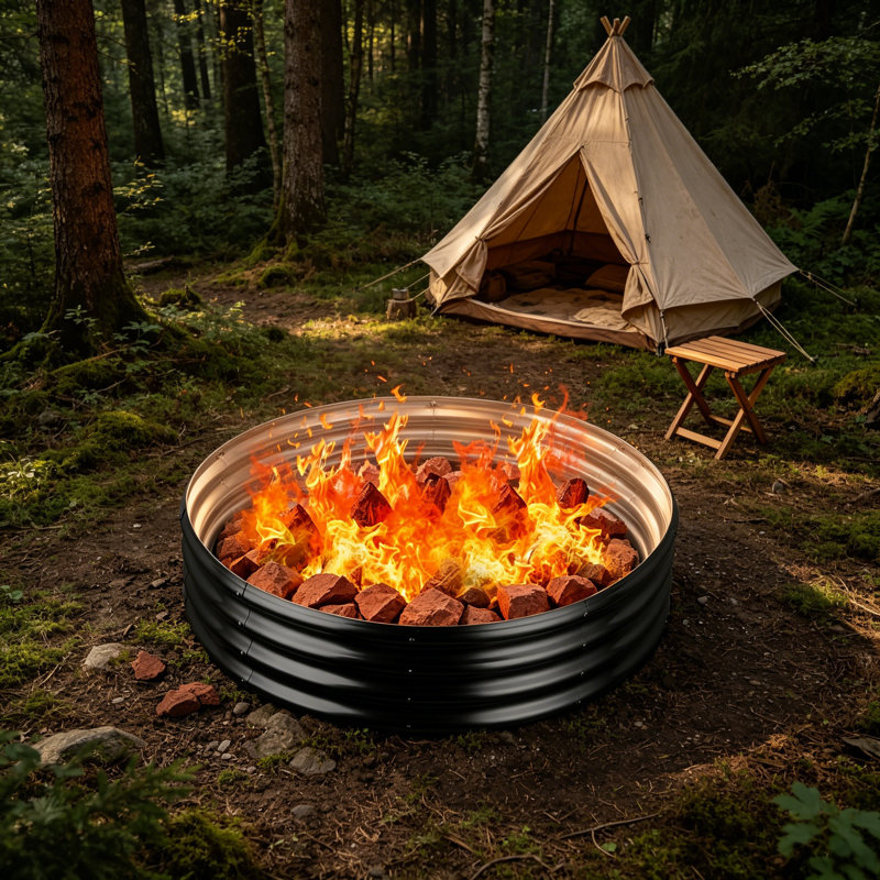 48in Round Galvanized Fire Pit Ring Black