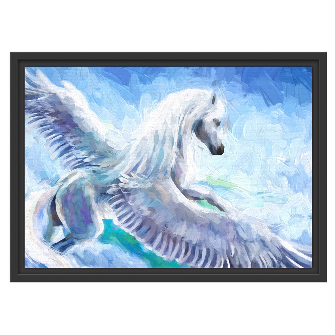 Gerahmtes Wandbild Pegasus fliegt über den Wolken