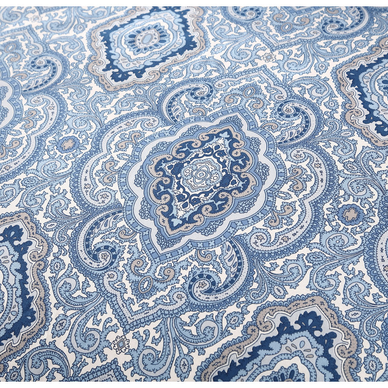 City Scene Milan Reversible Cotton Duvet Cover Set, King Duvet Cover + 2 Sham, Blue