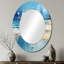 Bleu et beige Tranquility Beach II - Miroir décoratif ovale côtier sur métal-2075634220