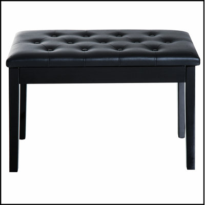 Duet Piano Bench With Faux Leather Padded Cushion And Wooden Frame, Button Tufted For Comfort And Style