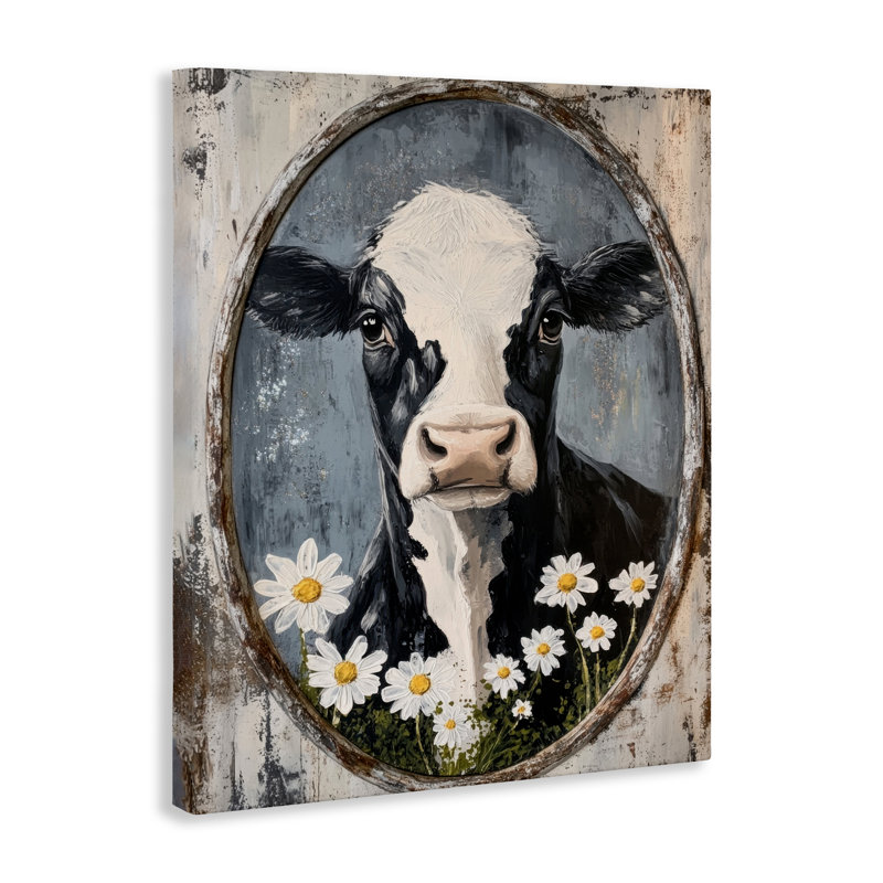 Portrait de vache patiné, design par Petal Prints Design, H 48 po x l 36 po